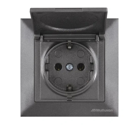 Контакт шуко единичен с капак 16А сив Candela Mutlusan.png